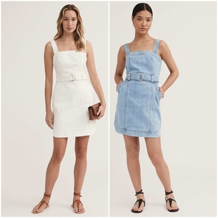 缺腰带 弧形下摆牛仔连衣裙 A413 女款 澳洲轻奢WH