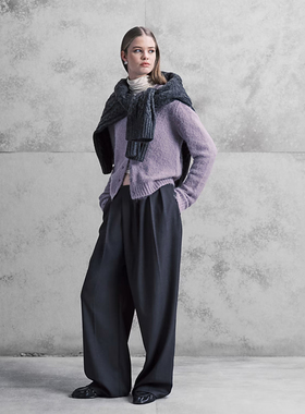 北欧风MNK 女款 圆领宽针织开衫毛衣 E494