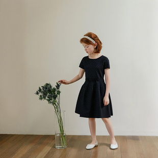 针织连衣裙小黑裙 菱形纹银线提花圆领短袖 5034 女童 美系CH