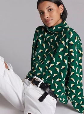 美系安@NTHR0 女款 半高领提花落肩针织衫 E584