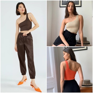 针织背心 塑型纱线弹力罗纹单肩短款 1667 女款 加拿大红牌