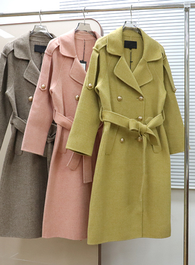 国货精品 女款 100羊毛呢双排扣大衣外套 E731