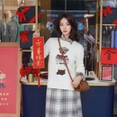 7892 美式 老钱风 女款 费尔岛提花眼镜小熊假日风圆领针织毛衣