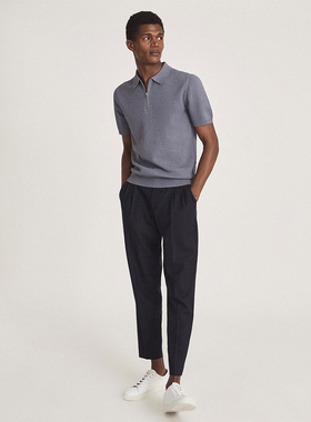 英伦简约RS 男款 半拉链翻领纹理短袖针织上衣 B345