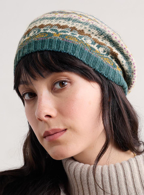 英伦se@s@1t  女士  美利奴羊毛费尔岛提花针织贝雷帽 6933