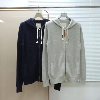 英伦FF 男款 连帽罗纹拉链长袖针织开衫毛衣 E186
