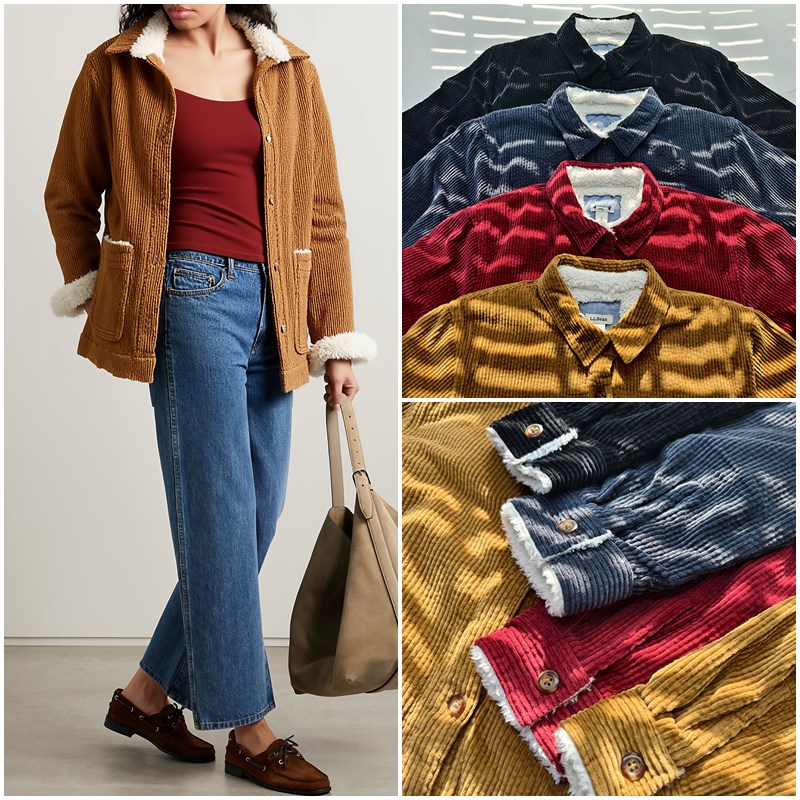 美系百年户外LLB 女款 粗条绒翻领罗纹加绒按扣上衣外套 D086