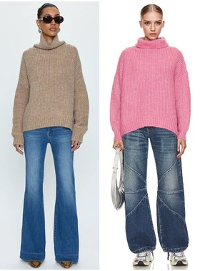 美系轻奢P1ST0L@ 女款  高领落肩宽松罗纹针织毛衣 6765