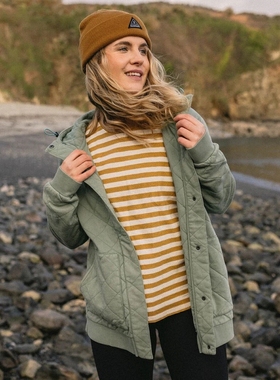 英伦户外山系PSG 女款 复古洗水再生绗缝按扣连帽外套 D418