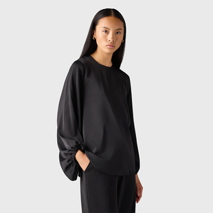 瑞典斯德哥尔摩MR 女款 弹力缎面圆领宽松收褶袖上衣 144A