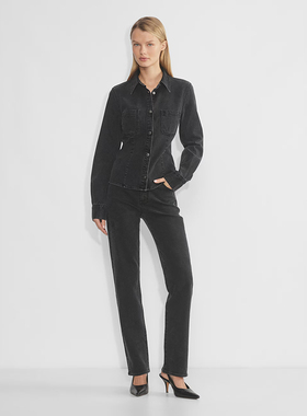 加拿大红牌DF 女款 黑灰洗水90年代塑形中腰直筒牛仔裤 D543