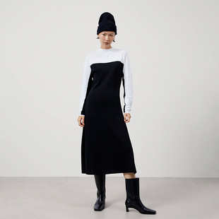 针织连衣裙 黑白拼色圆领长袖 C299 女款 西班牙轻奢AD