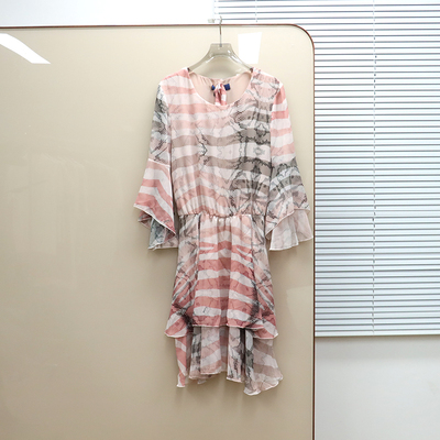 意大利奢品Tru撤柜 女款 飘带领印花连衣裙 B944