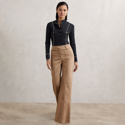 英伦简约RS 女款 立领按扣撞色缝线长袖针织衫 C890