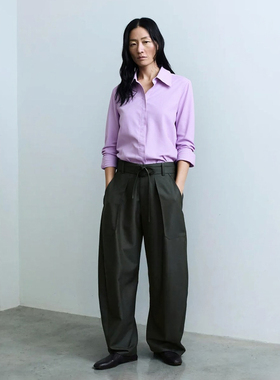 国货精品 女款 紫色绵羊毛真丝混纺长袖衬衫 B767