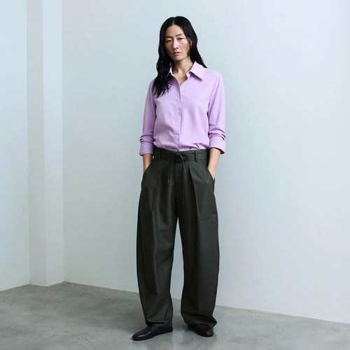 国货精品 女款 紫色绵羊毛真丝混纺长袖衬衫 B767