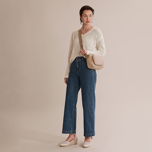 E036 100亚麻V领镂空落肩针织衫 澳洲轻奢C0UNTRY 女款