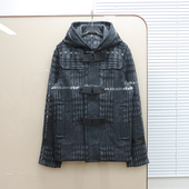 100羊毛皮扣连帽格纹大衣外套 意大利奢品Tru撤柜 男款 E301