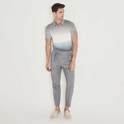 英伦简约RS 男款 半拉链翻领拼色渐变短袖针织上衣 B341