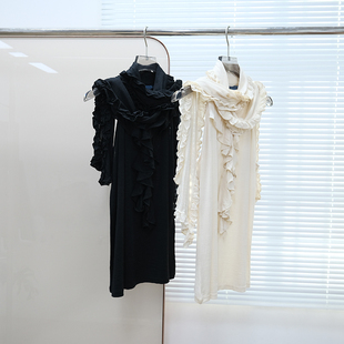 针织衬衫 美式 100桑蚕丝飘带荷叶边无袖 女款 C179 老钱风