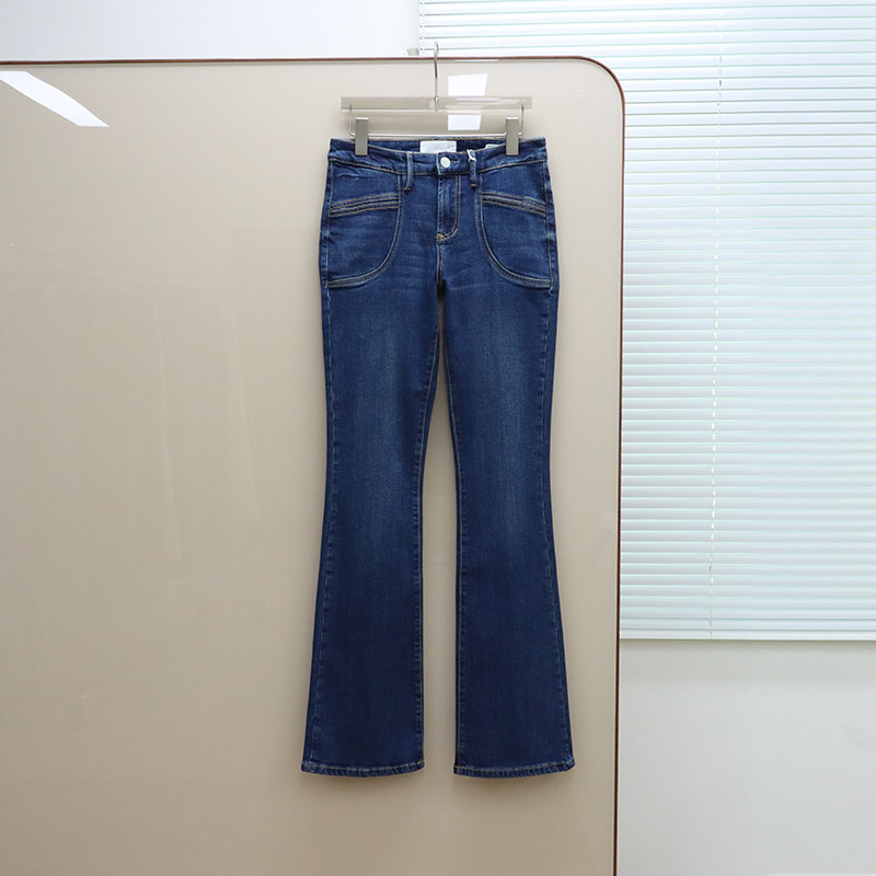 美式丹宁DJ 女款 深蓝洗水微喇牛仔裤 F581