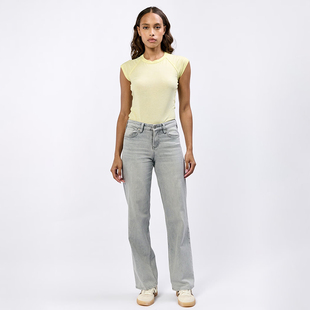 浅灰洗水高腰直筒宽松牛仔裤 女款 F601 丹宁DJ 美式