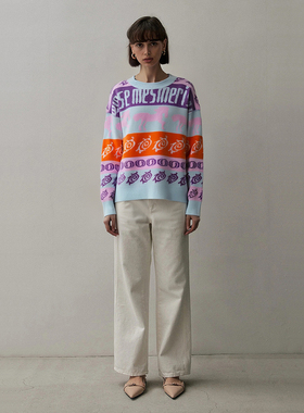 北欧风工作日WKD 女款 圆领提花外外股缝宽松落肩针织毛衣 5671