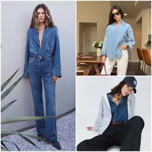 加拿大DEN1M F0RUM 女款 棉麻混纺洗水宽松单口袋牛仔衬衫 9412