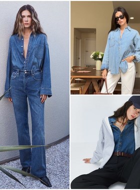 加拿大DEN1M F0RUM 女款 棉麻混纺洗水宽松单口袋牛仔衬衫 9412