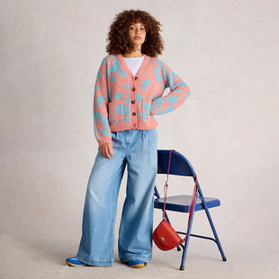 E925 羊毛混纺V领提花针织开衫 英伦WS 女装