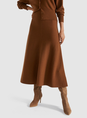 澳洲SEED 女款 松紧腰A字大裙摆羊毛混纺针织半身裙 E802