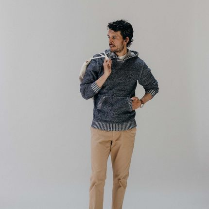 加州美式复古TS  男款 刷色连帽针织毛衣 D647