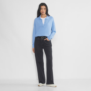 F750 100美利奴羊毛混纺翻V领宽松针织衫 加拿大红牌 女款