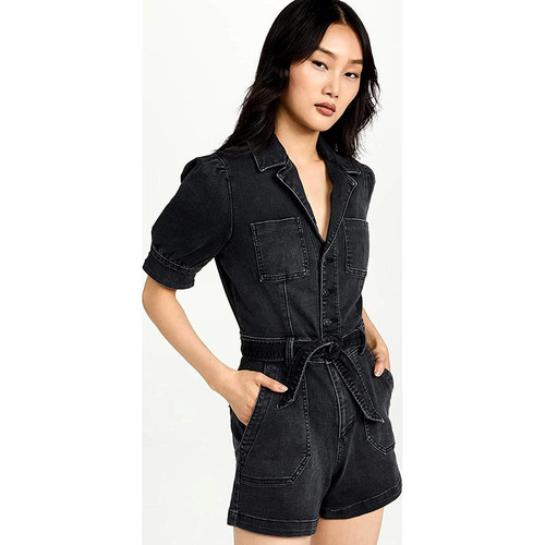 加州轻奢PG 女款 黑灰洗水短袖牛仔连体衣 F978