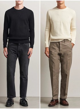 美式老钱风 男款 棉质圆领小徽标刺绣长袖针织毛衣 D979