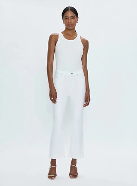 加州轻奢丹宁P1ST0 女款 白色弹力九分微喇牛仔裤 C904