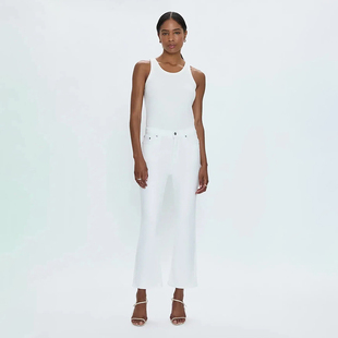 C904 白色弹力九分微喇牛仔裤 加州轻奢丹宁P1ST0 女款