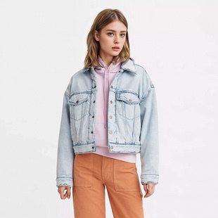 浅蓝洗水格子内里加厚夹棉牛仔外套 女款 7735 经典 美式