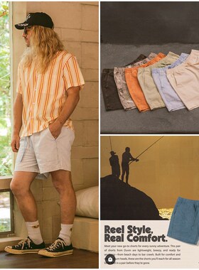 美式度假轻奢DU 男款 松紧腰抽绳洗水短裤 A714