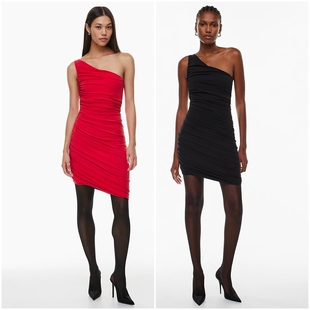 连衣裙 加拿大红牌 无袖 莫代尔混纺单肩褶皱修身 F742 女款