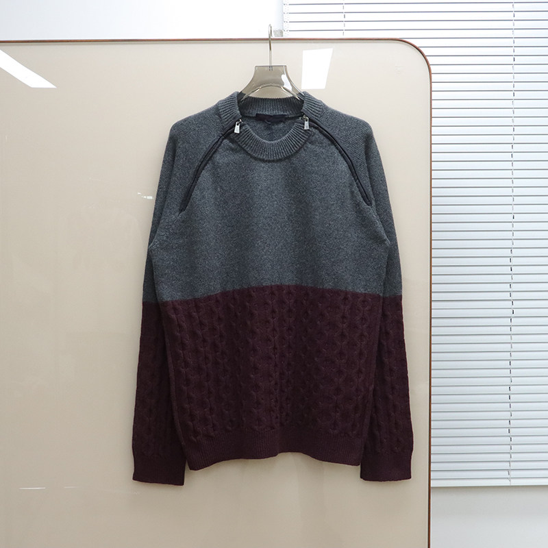 意大利奢品Tru撤柜  男款 羊毛混纺圆领双侧拉链拼接针织衫 E297