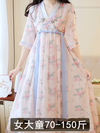 日常古风汉服女国风胖mm超仙成人古装改良版大童大码雪纺连衣裙子