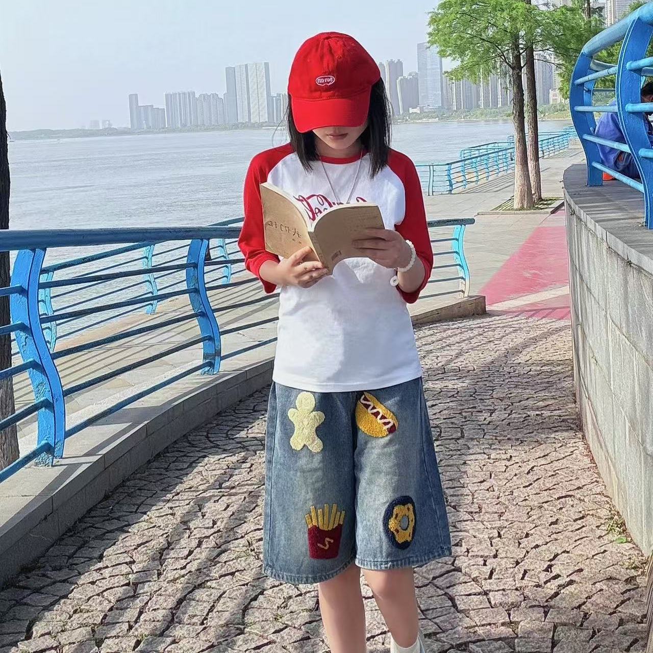 七分插肩纯棉袖圆领百搭舒适透气