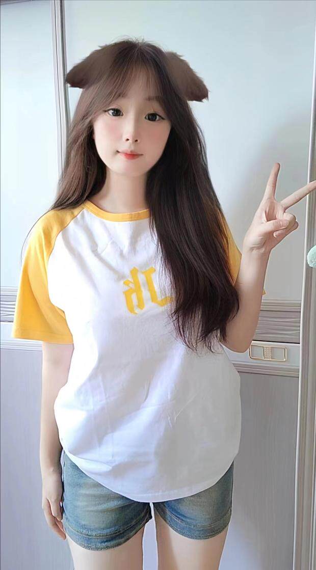 纯棉夏季美式国潮黄色插肩袖男女同款打底衫上衣情侣宽松短袖t恤
