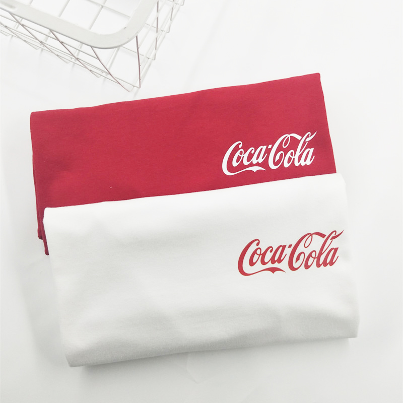 新款Coca Cola可乐高中学生情侣男女同款网红怪味少女纯棉短袖t恤