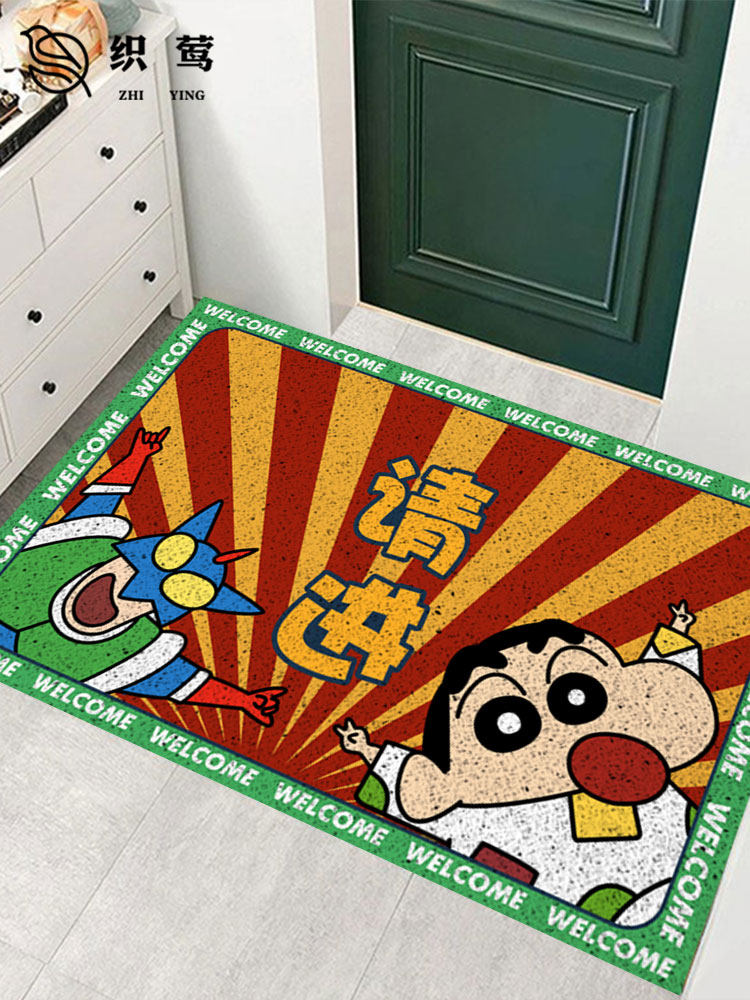 蜡笔小新欢迎回家,请进门外丝绸圈地垫,擦土,防滑,入口门垫,