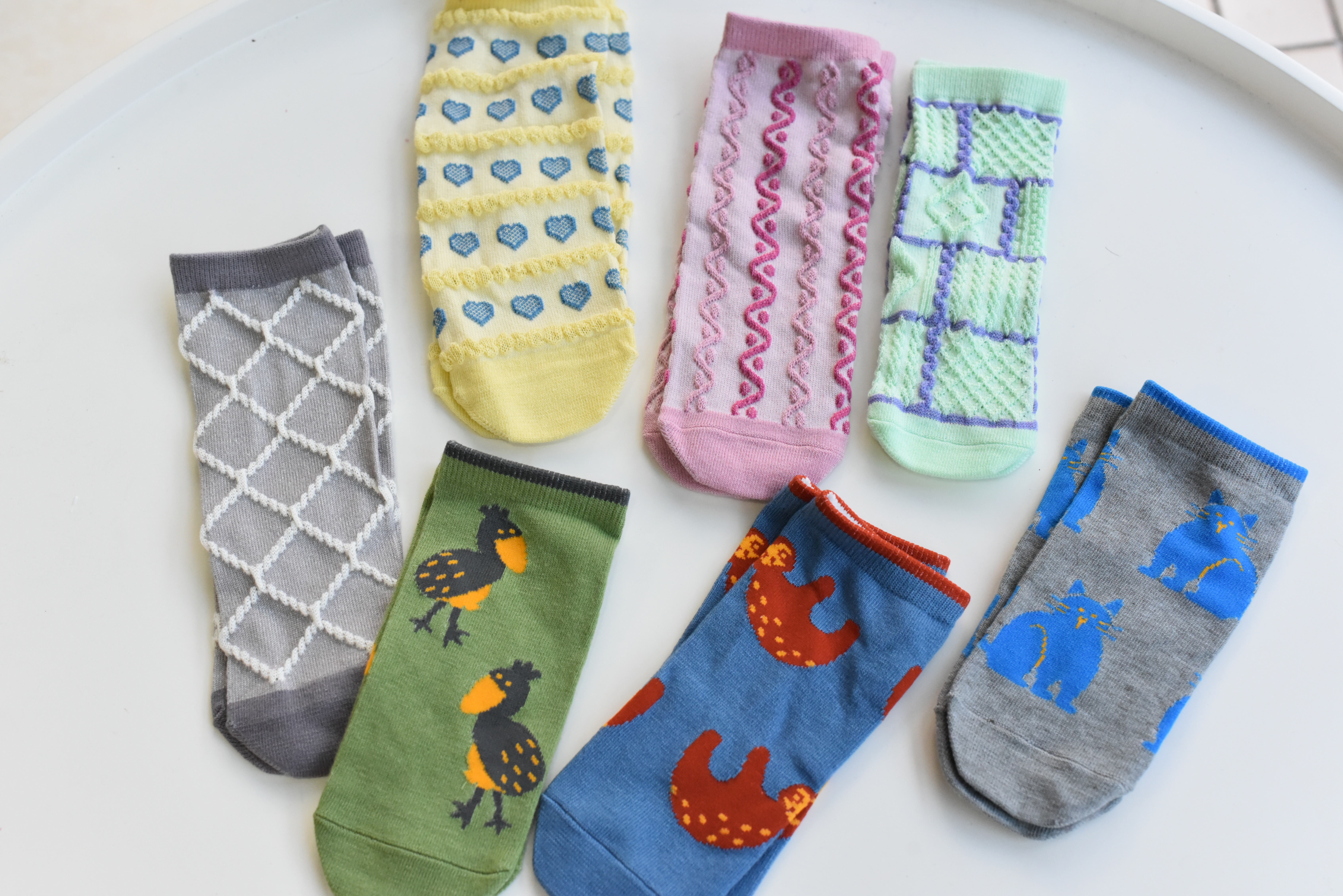 YaG25新 出口ri单儿童fo卡通秋冬花边格纹纯棉短袜中筒袜防滑动物