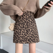 半裙冬季 豹纹包臀裙大码 女2020秋冬新款 棕色a字裙