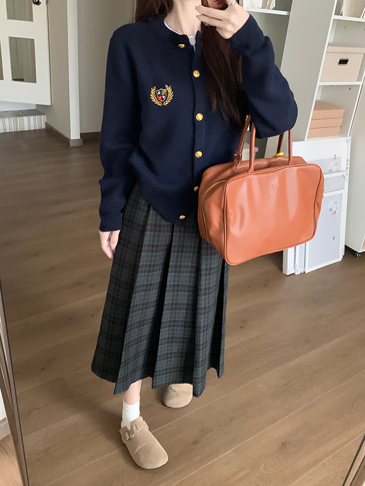 大码美式格子百褶裙中长半身裙