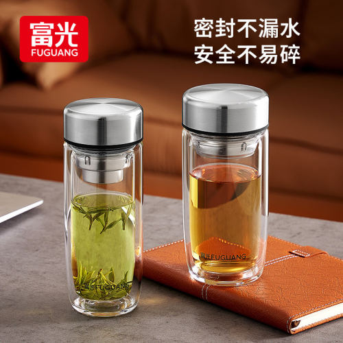 富光鹅蛋玻璃杯双层隔热防烫泡茶杯车载水杯家用车载随手杯商务杯